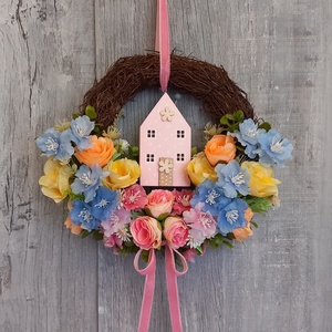 Virágos Házikó Kopogtat- /Tavasz Ajtódísz/Virágos Kopogtató/ Tavaszi Kopogtató /Ajtódísz /Falidísz/Koszorú - otthon & életmód - dekoráció - ajtó- és ablak dekoráció - ajtódísz & kopogtató - Meska.hu