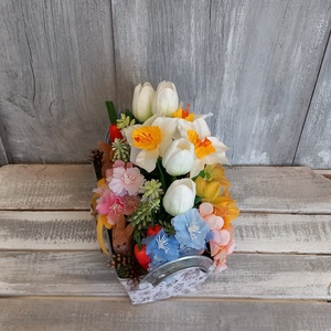 Nyuszikák Virágoskertje  - Húsvéti Asztaldísz/Tavaszi Asztaldísz/Asztaldísz/Virágos Asztaldísz - otthon & életmód - virágdekoráció - virágdíszek - virágdísz kaspóban - Meska.hu