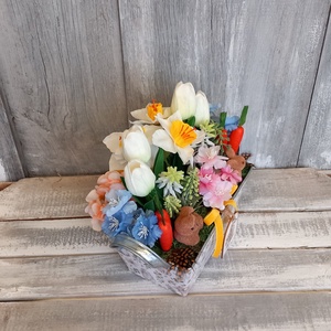 Nyuszikák Virágoskertje  - Húsvéti Asztaldísz/Tavaszi Asztaldísz/Asztaldísz/Virágos Asztaldísz - otthon & életmód - virágdekoráció - virágdíszek - virágdísz kaspóban - Meska.hu