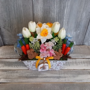 Nyuszikák Virágoskertje  - Húsvéti Asztaldísz/Tavaszi Asztaldísz/Asztaldísz/Virágos Asztaldísz - otthon & életmód - virágdekoráció - virágdíszek - virágdísz kaspóban - Meska.hu