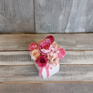  VirágosSzív  - Anyák-napi Asztaldísz/Virágos Asztaldísz/Köszöntő Virágdísz/ - otthon & életmód - virágdekoráció - virágdíszek - virágdísz kaspóban - Meska.hu