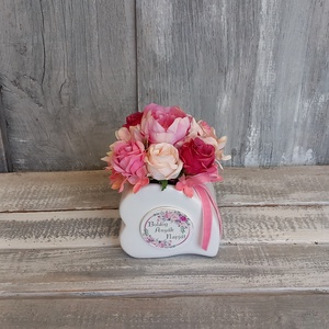  VirágosSzív  - Anyák-napi Asztaldísz/Virágos Asztaldísz/Köszöntő Virágdísz/, Otthon & Életmód, Virágdekoráció, Virágdíszek, Virágdísz kaspóban, Virágkötés, MESKA