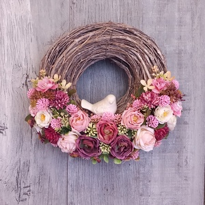 VintageRózsa Kismadara Kopogtat- Virágos Kopogtató/Tavaszi Ajtódísz/Tavaszi Kopogtató/Ajtódísz /Falidísz/Koszorú - otthon & életmód - dekoráció - ajtó- és ablak dekoráció - ajtódísz & kopogtató - Meska.hu