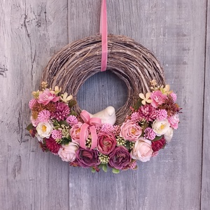 VintageRózsa Kismadara Kopogtat- Virágos Kopogtató/Tavaszi Ajtódísz/Tavaszi Kopogtató/Ajtódísz /Falidísz/Koszorú - otthon & életmód - dekoráció - ajtó- és ablak dekoráció - ajtódísz & kopogtató - Meska.hu