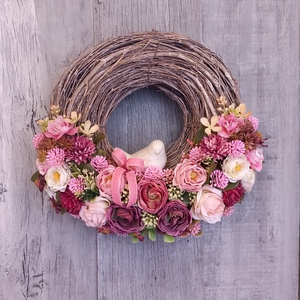 VintageRózsa Kismadara Kopogtat- Virágos Kopogtató/Tavaszi Ajtódísz/Tavaszi Kopogtató/Ajtódísz /Falidísz/Koszorú, Otthon & Életmód, Dekoráció, Ajtó- és ablak dekoráció, Ajtódísz & Kopogtató, Virágkötés, MESKA