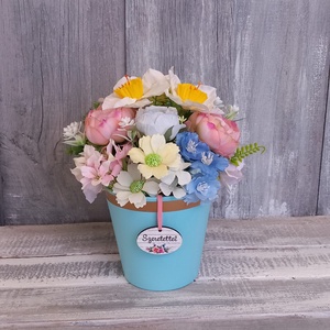  TürkizTavasz  - Tavaszi Asztaldísz/Virágos Asztaldísz/Köszöntő Virágdísz/Asztaldísz/Virágdísz, Otthon & Életmód, Virágdekoráció, Virágdíszek, Virágdísz kaspóban, Virágkötés, MESKA