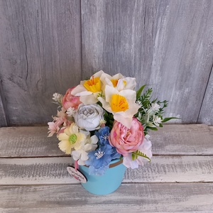  TürkizTavasz  - Tavaszi Asztaldísz/Virágos Asztaldísz/Köszöntő Virágdísz/Asztaldísz/Virágdísz - otthon & életmód - virágdekoráció - virágdíszek - virágdísz kaspóban - Meska.hu