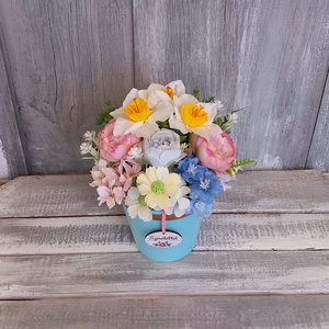  TürkizTavasz  - Tavaszi Asztaldísz/Virágos Asztaldísz/Köszöntő Virágdísz/Asztaldísz/Virágdísz - otthon & életmód - virágdekoráció - virágdíszek - virágdísz kaspóban - Meska.hu