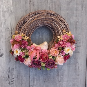 VintageRózsa Kismadara Kopogtat- Virágos Kopogtató/Tavaszi Ajtódísz/Tavaszi Kopogtató/Ajtódísz /Falidísz/Koszorú - otthon & életmód - dekoráció - ajtó- és ablak dekoráció - ajtódísz & kopogtató - Meska.hu