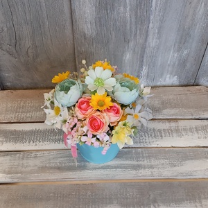  Kék Hangulat  - Tavaszi Asztaldísz/Virágos Asztaldísz/Köszöntő Virágdísz/Asztaldísz/Virágdísz - otthon & életmód - virágdekoráció - virágdíszek - virágdísz kaspóban - Meska.hu