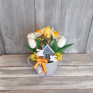  Tavasz Házikója  - Tavaszi Asztaldísz/Virágos Asztaldísz/Bögrés Asztaldísz - otthon & életmód - virágdekoráció - virágdíszek - asztali virágdísz - Meska.hu