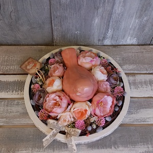  Kismadár Virágfészekben  - Tavaszi Asztaldísz/Virágos Asztaldísz/Köszöntő Virágdísz/Asztaldísz/Vintage Virágdísz - otthon & életmód - virágdekoráció - virágdíszek - virágdísz kaspóban - Meska.hu