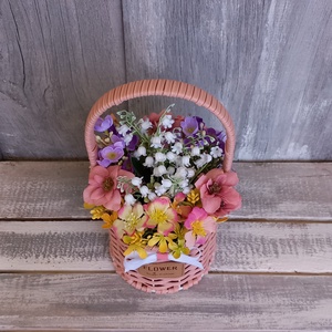 Virágmix Rózsaszín Kosárban  - Virágos Asztaldísz/Tavaszi Asztaldísz/Nőnapi Asztaldísz/Virágajándék/Virágkosár - otthon & életmód - virágdekoráció - virágdíszek - virágdísz kaspóban - Meska.hu