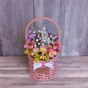 Virágmix Rózsaszín Kosárban  - Virágos Asztaldísz/Tavaszi Asztaldísz/Nőnapi Asztaldísz/Virágajándék/Virágkosár, Otthon & Életmód, Virágdekoráció, Virágdíszek, Virágdísz kaspóban, Virágkötés, MESKA