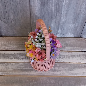 Virágmix Rózsaszín Kosárban  - Virágos Asztaldísz/Tavaszi Asztaldísz/Nőnapi Asztaldísz/Virágajándék/Virágkosár - otthon & életmód - virágdekoráció - virágdíszek - virágdísz kaspóban - Meska.hu