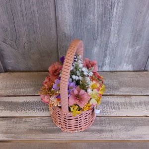 Virágmix Rózsaszín Kosárban  - Virágos Asztaldísz/Tavaszi Asztaldísz/Nőnapi Asztaldísz/Virágajándék/Virágkosár - otthon & életmód - virágdekoráció - virágdíszek - virágdísz kaspóban - Meska.hu