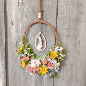 Helló Húsvét- Virágos Kopogtató/Tavaszi Kopogtató/Tavaszi Ajtódísz/Húsvéti Ajtódísz/Falidísz/Koszorú - otthon & életmód - dekoráció - ajtó- és ablak dekoráció - ajtódísz & kopogtató - Meska.hu