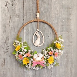 Helló Húsvét- Virágos Kopogtató/Tavaszi Kopogtató/Tavaszi Ajtódísz/Húsvéti Ajtódísz/Falidísz/Koszorú - otthon & életmód - dekoráció - ajtó- és ablak dekoráció - ajtódísz & kopogtató - Meska.hu