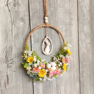 Helló Húsvét- Virágos Kopogtató/Tavaszi Kopogtató/Tavaszi Ajtódísz/Húsvéti Ajtódísz/Falidísz/Koszorú - otthon & életmód - dekoráció - ajtó- és ablak dekoráció - ajtódísz & kopogtató - Meska.hu