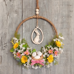 Helló Húsvét- Virágos Kopogtató/Tavaszi Kopogtató/Tavaszi Ajtódísz/Húsvéti Ajtódísz/Falidísz/Koszorú - Meska.hu