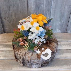 Tavasz Nyírfakéregben  - Tavaszi Asztaldísz/Virágos Asztaldísz/Virágajándék - otthon & életmód - virágdekoráció - virágdíszek - virágdísz kaspóban - Meska.hu