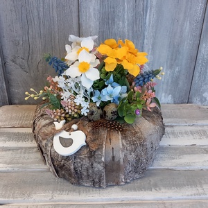 Tavasz Nyírfakéregben  - Tavaszi Asztaldísz/Virágos Asztaldísz/Virágajándék, Otthon & Életmód, Virágdekoráció, Virágdíszek, Virágdísz kaspóban, Virágkötés, MESKA