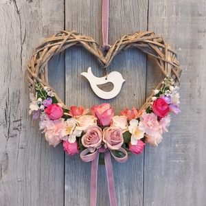 SzívMadárka- Virágos Kopogtató/Tavaszi Kopogtató/Tavaszi Ajtódísz/Ajtódísz/Falidísz/Koszorú - Meska.hu