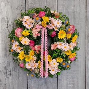 Színes Virágmező- Tavaszi Kopogtató/Virágos Kopogtató/Tavaszi Ajtódísz/Nyári Ajtódísz/Falidísz/Koszorú - otthon & életmód - dekoráció - ajtó- és ablak dekoráció - ajtódísz & kopogtató - Meska.hu