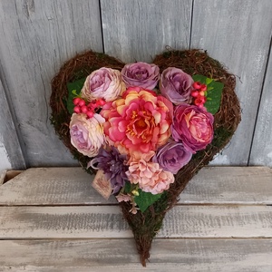 VesszőSzív Virágai - Virágos Asztaldísz/Rózsás Asztaldísz/ Virágdísz/Virágdekoráció - otthon & életmód - virágdekoráció - virágdíszek - asztali virágdísz - Meska.hu