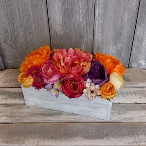 Rusztikus Fafiók Virágai - Virágos Asztaldísz/Vintage Asztaldísz/ Virágdísz/Virágdekoráció - otthon & életmód - virágdekoráció - virágdíszek - asztali virágdísz - Meska.hu
