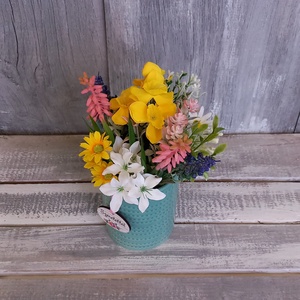  Színes Tavasz  - Tavaszi Asztaldísz/Virágos Asztaldísz/Anyák-napi Asztaldísz - otthon & életmód - virágdekoráció - virágdíszek - virágdísz kaspóban - Meska.hu