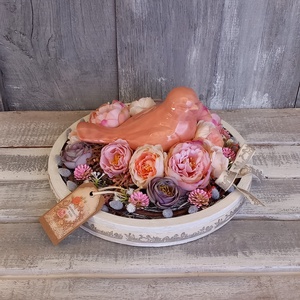  Kismadár Virágfészekben  - Tavaszi Asztaldísz/Virágos Asztaldísz/Köszöntő Virágdísz/Asztaldísz/Vintage Virágdísz - otthon & életmód - virágdekoráció - virágdíszek - asztali virágdísz - Meska.hu