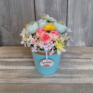  Szeretettel  - Tavaszi Asztaldísz/Virágos Asztaldísz/Köszöntő Virágdísz/Asztaldísz/Virágdísz, Otthon & Életmód, Virágdekoráció, Virágdíszek, Virágdísz kaspóban, Virágkötés, MESKA