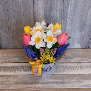  Vintage Tavasz - Tavaszi Asztaldísz/Virágos Asztaldísz/Köszöntő Virágdísz - otthon & életmód - virágdekoráció - virágdíszek - virágdísz kaspóban - Meska.hu