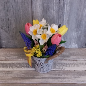  Vintage Tavasz - Tavaszi Asztaldísz/Virágos Asztaldísz/Köszöntő Virágdísz - otthon & életmód - virágdekoráció - virágdíszek - virágdísz kaspóban - Meska.hu