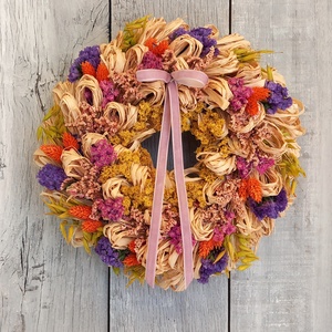 Színes Kócoska- Szárazvirág Ajtódísz/Tavaszi Ajtódísz/Szárazvirág Kopogtató/Nyári Ajtódísz/Falidísz/Koszorú, Otthon & Életmód, Dekoráció, Ajtó- és ablak dekoráció, Ajtódísz & Kopogtató, Virágkötés, MESKA