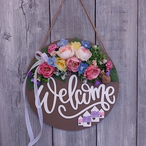 VirágosÜdvözlet- Tavaszi Ajtódísz/Virágos Kopogtató/Tavaszi Kopogtató/Tavaszi Falidísz, Otthon & Életmód, Dekoráció, Ajtó- és ablak dekoráció, Ajtódísz & Kopogtató, Virágkötés, MESKA