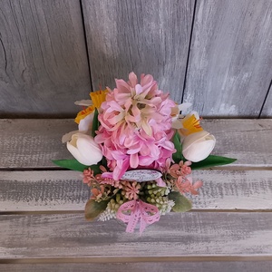 Boldog Virágok - Anyák-napi Asztaldísz/Tavaszi Asztaldísz/Virágos Asztaldísz/Köszöntő Asztaldísz - otthon & életmód - virágdekoráció - virágdíszek - virágdísz kaspóban - Meska.hu