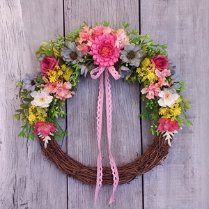 SzínVarázslat - Tavaszi Ajtódísz/Virágos Ajtódísz/Tavaszi Koszorú/Nyári Ajtódísz/Falidísz/Koszorú, Otthon & Életmód, Dekoráció, Ajtó- és ablak dekoráció, Ajtódísz & Kopogtató, Virágkötés, MESKA