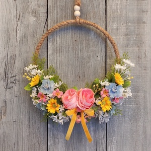 Üdeség- Virágos Kopogtató/Tavaszi Kopogtató/Tavaszi Ajtódísz/Falidísz/Koszorú/Ajtódísz, Otthon & Életmód, Dekoráció, Ajtó- és ablak dekoráció, Ajtódísz & Kopogtató, Virágkötés, MESKA