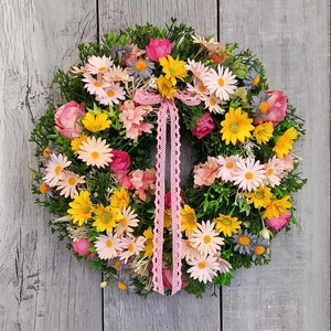 Színes Virágmező- Tavaszi Kopogtató/Virágos Kopogtató/Tavaszi Ajtódísz/Nyári Ajtódísz/Falidísz/Koszorú, Otthon & Életmód, Dekoráció, Ajtó- és ablak dekoráció, Ajtódísz & Kopogtató, Virágkötés, MESKA