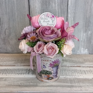 Virágok Lilában- Anyák-napi Asztaldísz/Tavaszi Asztaldísz/Virágos Asztaldísz/Köszöntő Asztaldísz, Otthon & Életmód, Virágdekoráció, Virágdíszek, Virágdísz kaspóban, Virágkötés, MESKA