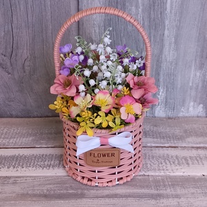 Virágmix Rózsaszín Kosárban  - Virágos Asztaldísz/Tavaszi Asztaldísz/Nőnapi Asztaldísz/Virágajándék/Virágkosár - Meska.hu