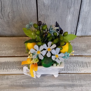  Mediterrán  -Nyári Asztaldísz/Virágos Asztaldísz/Asztaldísz/Virágdísz - otthon & életmód - virágdekoráció - virágdíszek - virágdísz kaspóban - Meska.hu