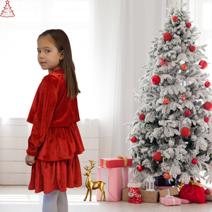 Floow Tünde kislány ruha pihe-puha bársony anyagból, piros színben, Karácsony, Karácsonyi ruházat, Karácsonyi póló & pulcsi, Varrás, Meska