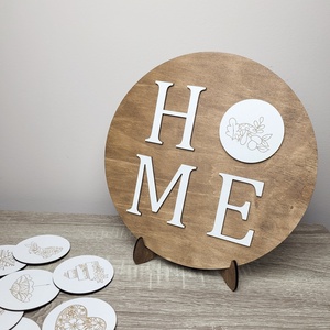 HOME szezonális dekoráció, üdvözlőtábla, Otthon & Életmód, Dekoráció, Ajtó- és ablak dekoráció, Ajtótábla, Famegmunkálás, MESKA