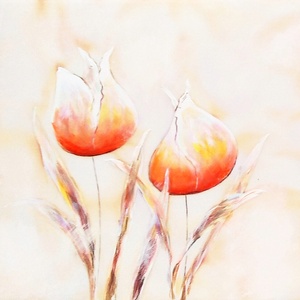 Tulipános selyem festmény 26x26 cm, Művészet, Festmény, Festmény vegyes technika, Selyemfestés, MESKA