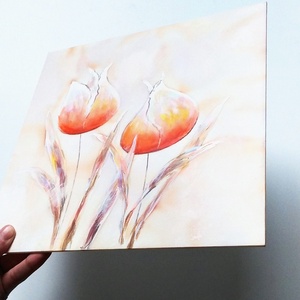 Tulipános selyem festmény 26x26 cm - művészet - festmény - festmény vegyes technika - Meska.hu
