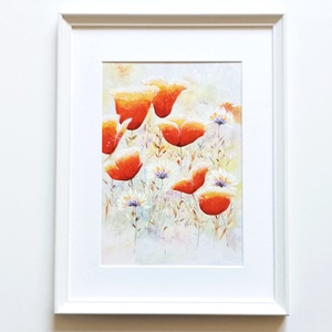 Pipacsos festmény keretben: 32 x 42 cm - művészet - festmény - festmény vegyes technika - Meska.hu