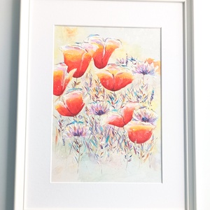 Pipacsos festmény keretben: 32 x 42 cm - művészet - festmény - festmény vegyes technika - Meska.hu